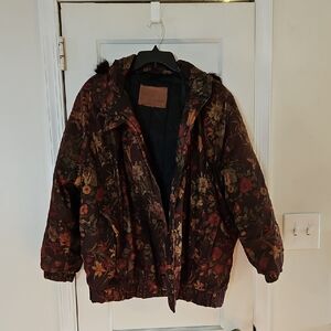 Vintage J.G. Hook Brown Floral Puffed Winter Coat